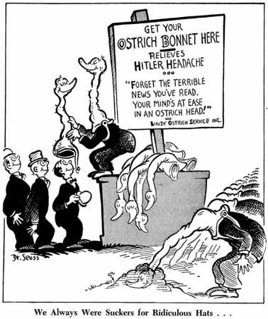 We always were suckers for ridiculous hats..., published by PM Magazine on April 29, 1941, Dr. Seuss Collection, MSS 230. Special Collections & Archives, UC San Diego Library