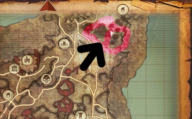 The pink is the possible area where the mount may spawn. The lower half of the circle is where you may find the Epic Lava Rent Army Horse.