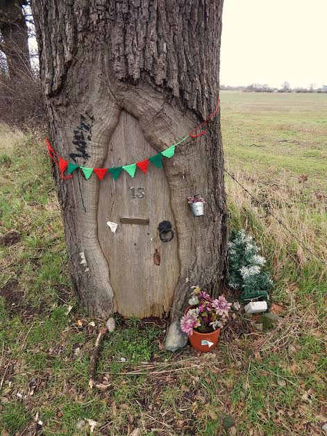 Fairy door in a tree trunk located near Marston Green in the West Midlands, UK. Photo by Polly Jones, used with permission.