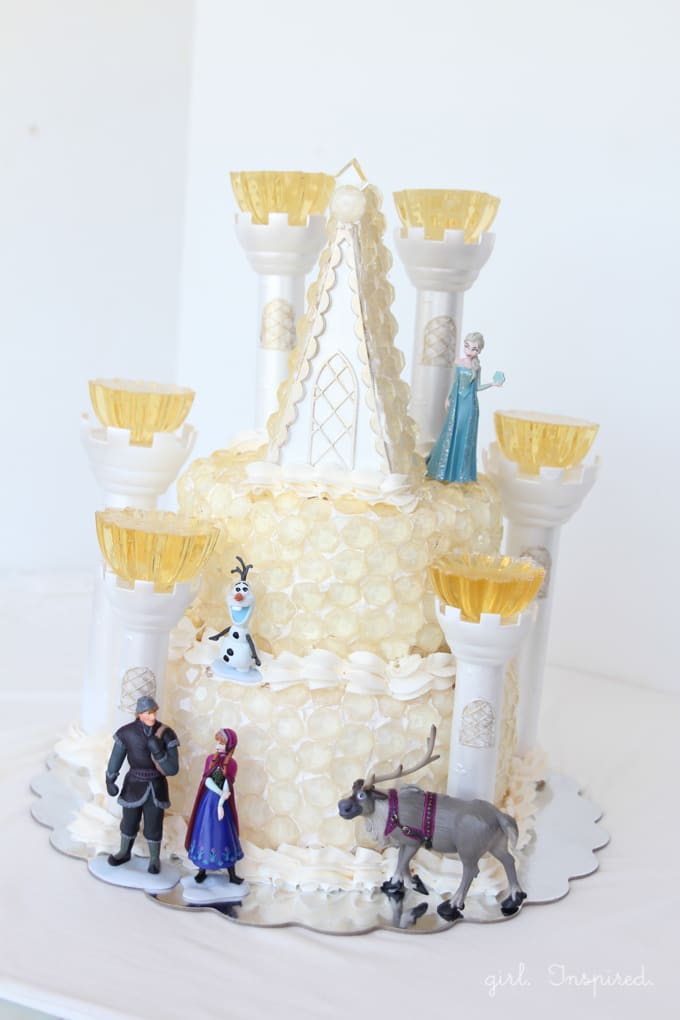 Frozen ice castle birthday cake with hard candy jewels