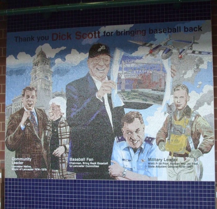 A mosaic honors the citizen who led the campaign to bring professional baseball back to Lancaster, PA.