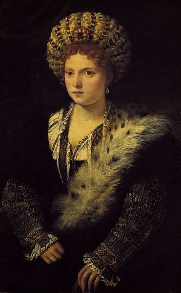 Titian, Portrait of Isabella d'Este (1534), Wien Kunsthistorisches Museum - Isabella d'Este was sixty at the time of this painting, but Titian depicted her as she had 40 years less.
