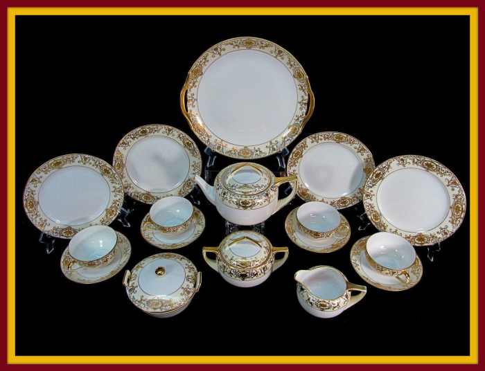 The Noritake Christmas Ball #175, China pattern, Made in Japan. Heavy gilt gold decoration really makes this a stunning set.