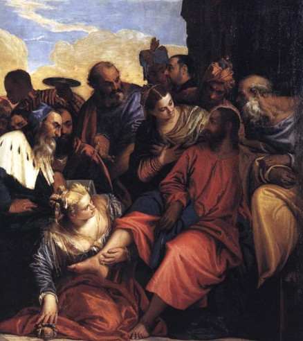 Paolo Veronese, Feast in the House of Simon, detail with Mary Magdalene (a. 1560), Turin Galleria Sabaudia