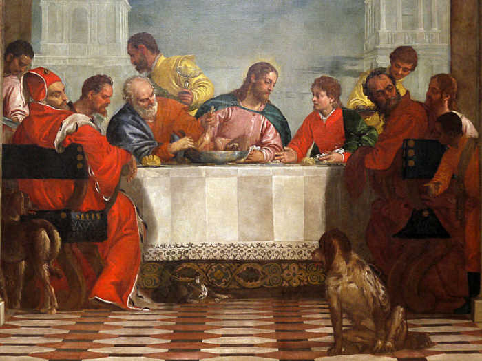 Paolo Veronese, Feast in the House of Levi, detail of Christ and the apostles in the centre (1573), Venice Gallerie dell'Accademia