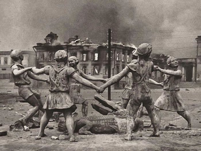 The statue a circle of 6 children dancing around a crocodile. It became a symbol to the violence and destruction that took place in Stalingrad. It was located near where the most savage fighting took place yet it would remain mostly undamaged.