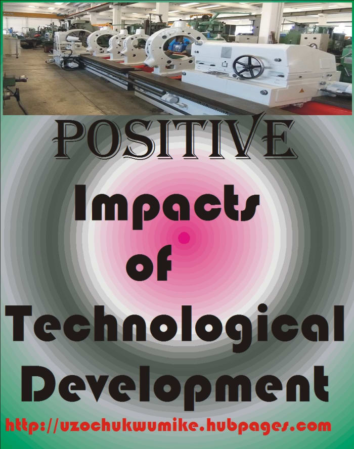 The positive impacts of technological development. The importance of technological development in the society. Used in the picture is lathe machine which is a product of technological development. Lathe machine is a heavy-duty machine.