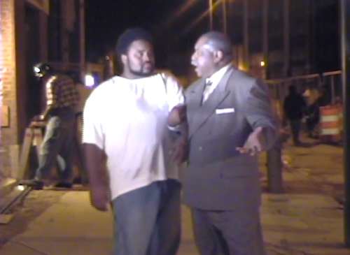 Take Me Back to Beale weaves the actual history of Beale Street within the fabric of a fictionalized plot. CFA graduate Arthur Smith (suited) portrays the icon W.C. Handy and graduate Tony Patterson (white T-shirt) plays the character, Hank.