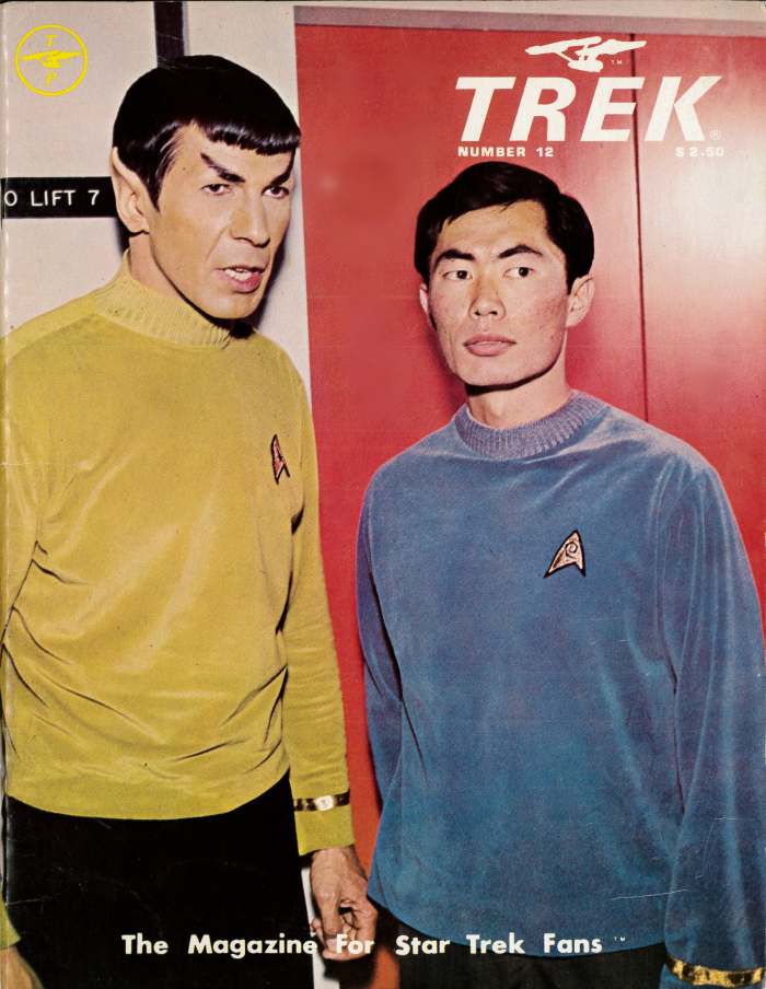 Trek, #12 the Magazine for Star Trek Fans with Mr. Spock Leonard, Nimoy and Sulu, George Takei on the cover.