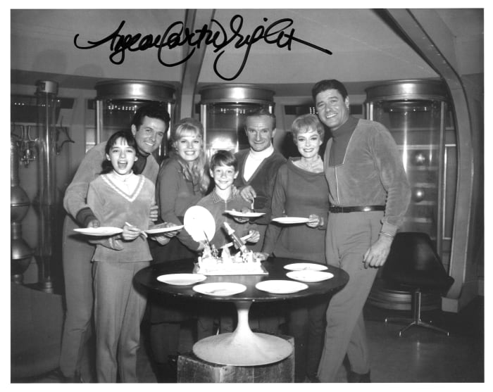 Bill Mumy, Will's Birthday I beleive, First Season with the Cast, Doctor Smith right in the middle, close to the cake, as aways, signed by Angela Cartwright, Lost in Space, Penny Robinson ... The cake is really cool looking :)