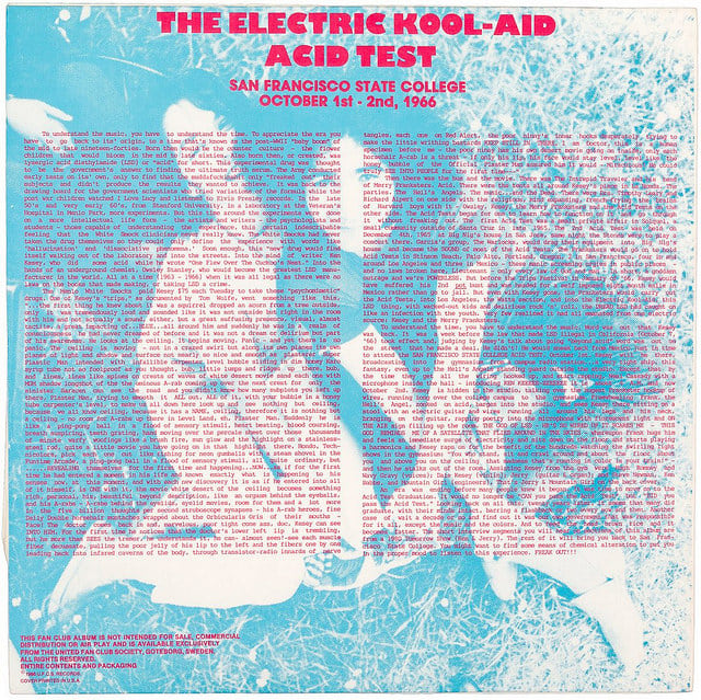"Electric Kool-Aid Acid Test" Stellar Music Special SMS 001-1 LP Vinyl Record, Swedish Pressing (1988) Back Album Cover