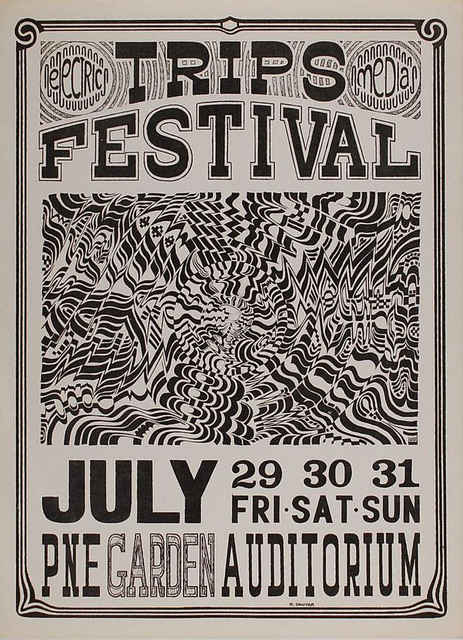 The Grateful Dead, Jefferson Airplane & Quicksilver Messenger Service "Acid Test" Trips Festival Concert Poster July 29, 30, 31 1966 PNE Garden Auditorium Canada