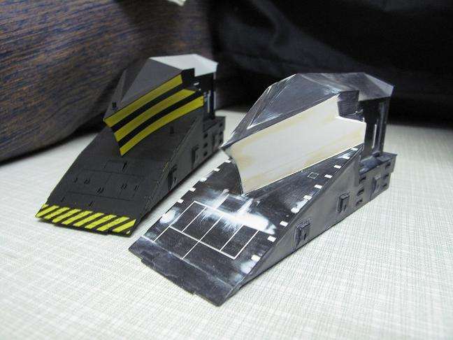Flangeways' model British Rail (post 1968) snowplough at pre-livery stage (right) and finished (left)