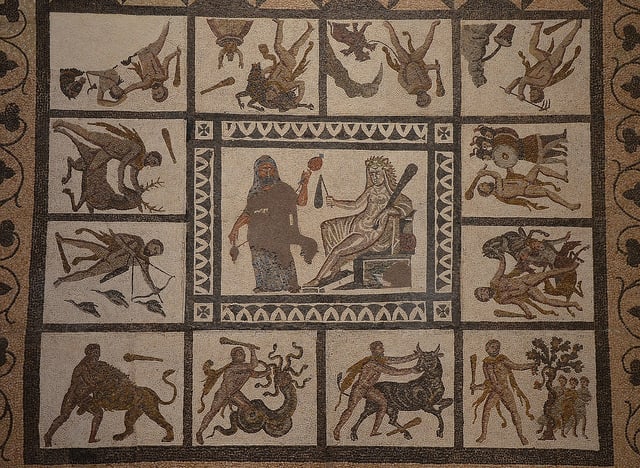 Mosaic with the Labors of Hercules, 3rd century AD, found in Liria (Valencia), National Archaeological Museum of Spain, Madrid - Carole Raddato - CC-BY-SA-2.0