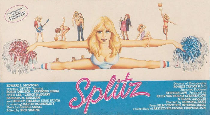 The most original thing about the movie Splitz was it's unusual horizontal movie poster, which was duplicated for it's original home video box.