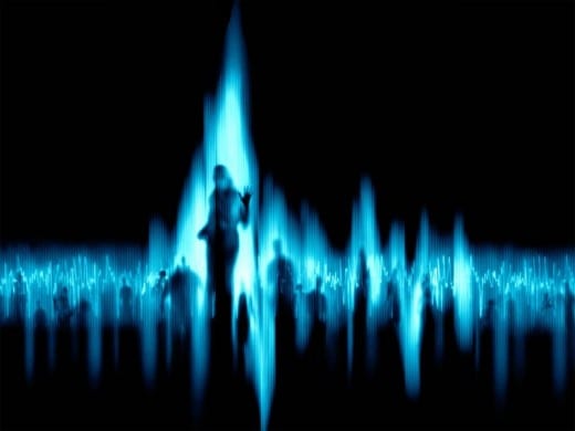 An EVP recording can be displayed visually with linear waves representing voices on a recording.