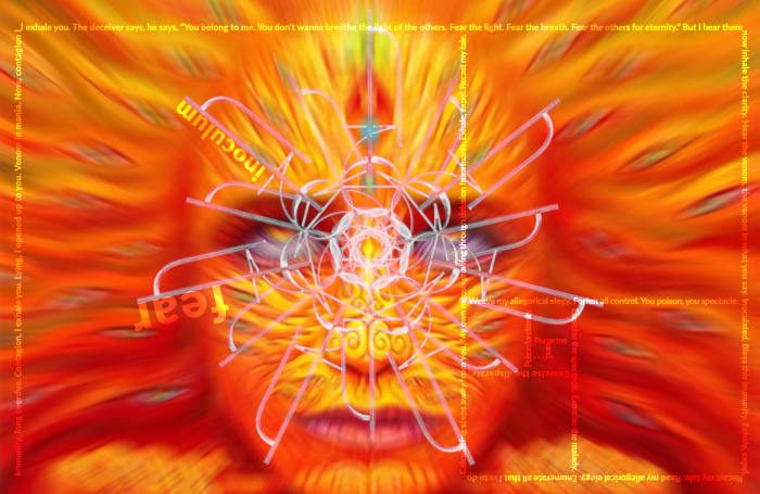 I produced this digital composite using Alex Grey's art, the lyrics to Fear Inoculum, and a heptagram rotation of Tool's 2019 logo.