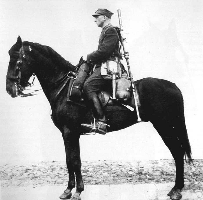 A polish cavalryman with an anti-tank rifle which would prove useless against Nazi tanks.