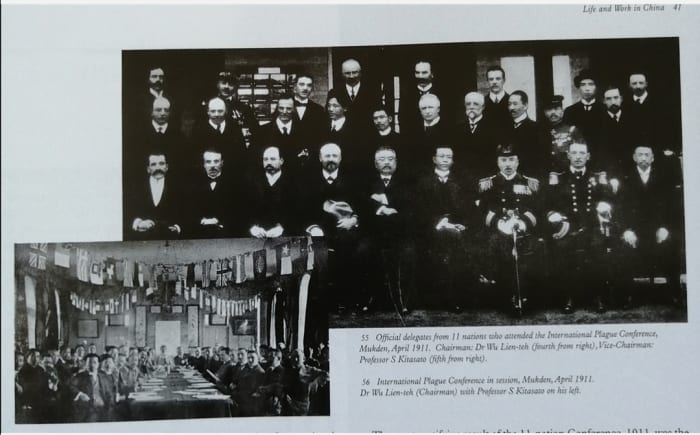 Official delegates from 11 nations attending the International Plague Conference, Mukden, Manchuria, April 1911. Dr Wu, Chairman, 4th from right.