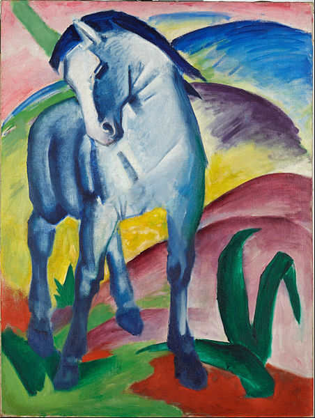 Blue Horse I by Franz Marc (1911). Currently owned by the Lenbachhaus Museum in Munich, Germany