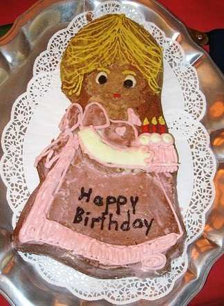 This birthday cake cookie was baked in a Precious Moments cake pan and then decorated to look like Princess Peach.