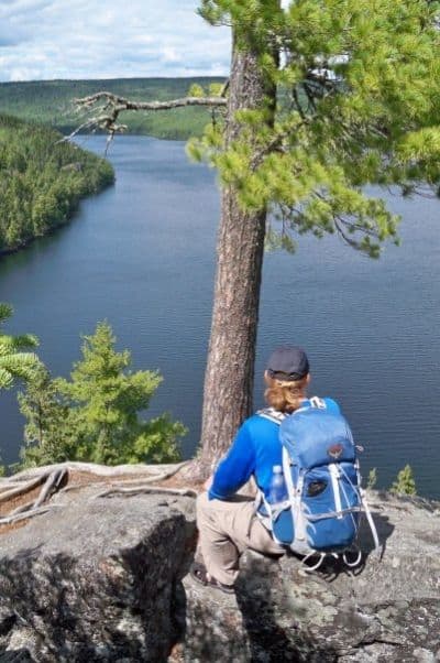 An overlook above Rose Lake. We stopped here before hiking down to the waterfall at Stairway Portage.