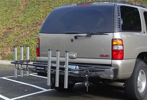 *Swingaway Rod Rack Cargo Carrier* Perfect for Surf fishing! Get six rod holders and a rack mounted to a rugged swingaway frame. The rod holder swings out to give you access to the rear of your vehicle.