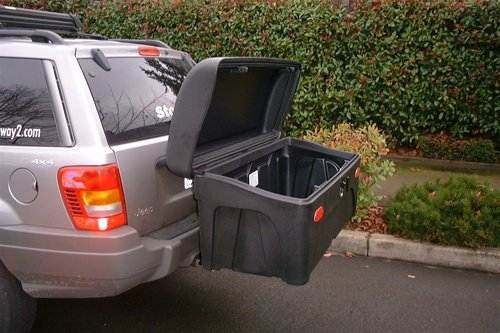 *Stowaway2 Sport Cargo Carrier* A standard-sized carrier box equipped with reflectors and our rugged high-rise frame. Convenient, ground-level access to your gear. Box features reflectors and is mounted to StowAway2's high-rise fixed frame, which