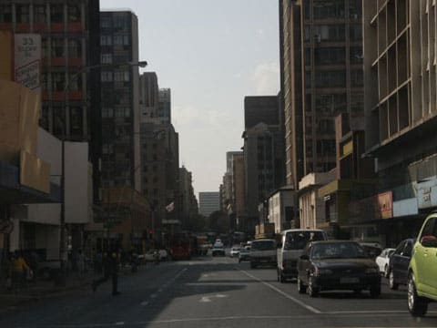 Driving along a street in downtown JNB, you can hardly find anyting related to the World Cup.