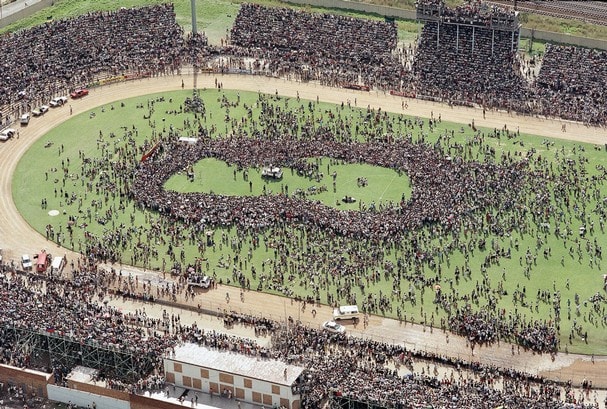 Some of the thousands of supporters who filled the Orlando Stadium on Monday, Feb. 12, 1990 in South Africa waiting for Nelson Mandela to arrive. Several people were crushed against fences as the stadium filled to capacity but no serious injuries wer