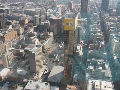A bird's eye view of Gandhi Square from the "Top of Africa" tower in downtown Johannesburg.