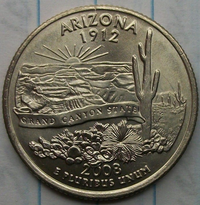 2008P Arizona 2 Leaf Error 1st leaf covering part of date. 2nd leaf covering part of the designer initials. There is a 2nd variety that only covers part of the designers initials.