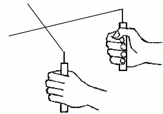 The rods are held out parallel and stay that way...until they are drawn together. It is beneath the point they are drawn together that the treasure lies.