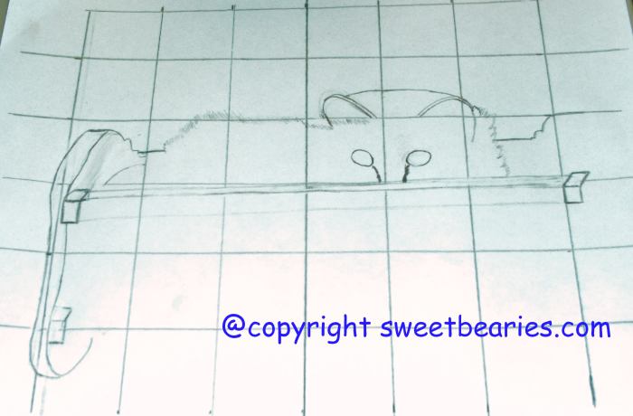Here I am beginning to sketch the outline of the cradle Maxx is in, and the top part of his body peeking out.
