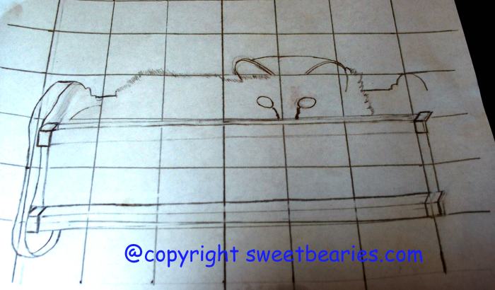 Here I am rounding out the bottom of Maxx's cradle, and changing other details on the sketch as I go along.