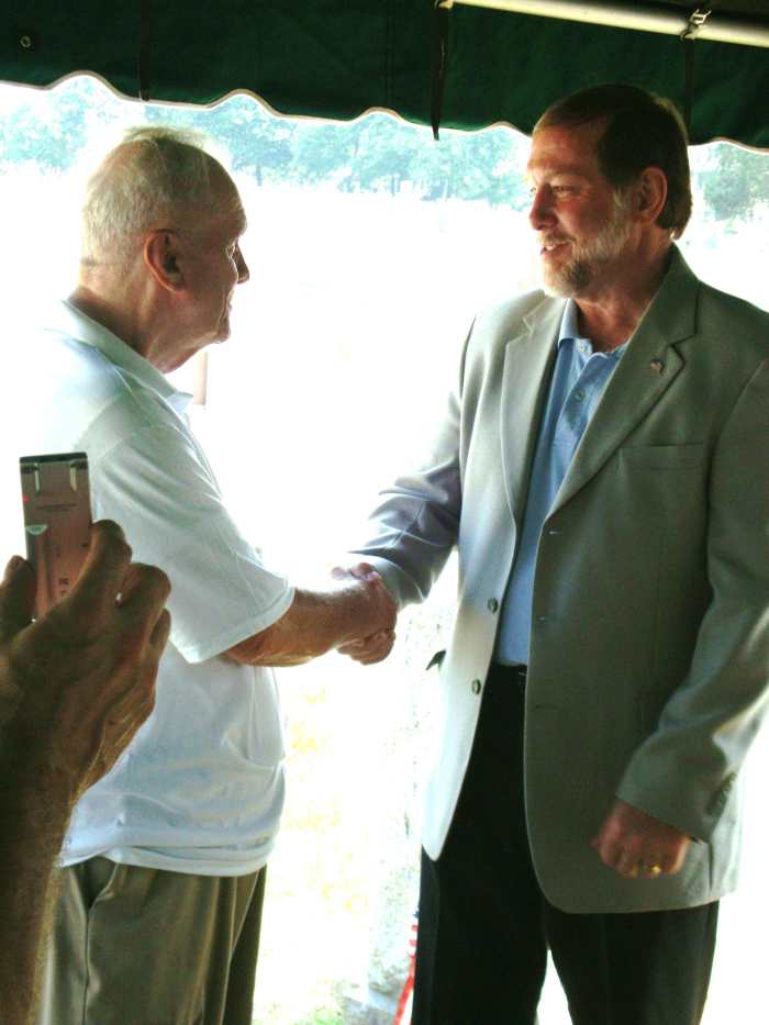 Grandson of Shamus O'Brien, William F. Torpey, left, with Yonkers, N.Y., Mayor Philip A. Amicone, who attended the Tombstone Dedication for the onetime lightweight champion boxer and issued a proclamation honoring him.