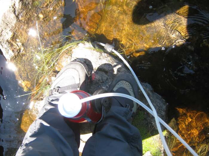 Water filters like the Katadyn Hiker remove particulates and make most water safe to drink.