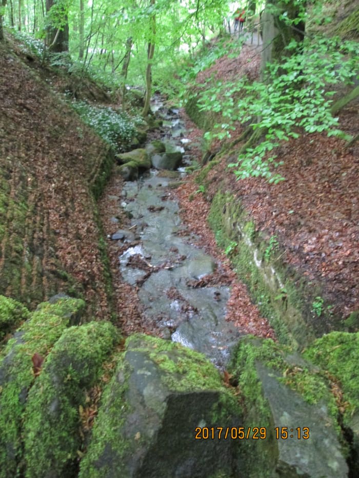 Follow the well maintained track from the High Force Hotel. The track bends halfway along to accommodate a small tributary. Look down over the stone bridge wall, and then...