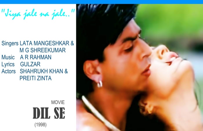 Shahrukh Khan and Preiti Zinta in the song "Jiya jale na jale.." sung by Lata Mangeshkar and M G Shreekumar for the movie DIL SE (1998)