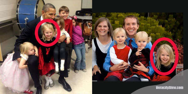 Right: Photo of President Obama with children of Sandy Hook murder victims. Left: Family of Sandy Hook murder victim (on the right).