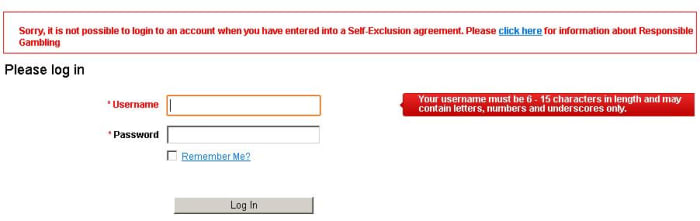 If you try to access your William Hill account following self exclusion you will see this error message