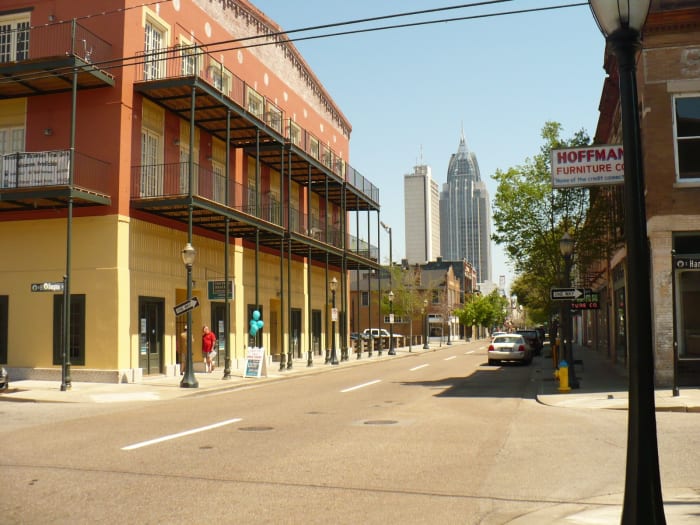 The western edge of Dauphin Street features great restaurants like Wintzells, The Bull, and the OK Bicycle Shop.