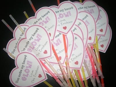 Glow Hearts from theteacherwife.com. It's a fun and easy and inexpensive way to create a Valentine craft with your kids.