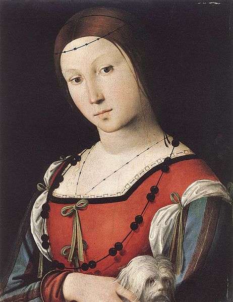 Lorenzo Costa, Portrait of a Lady with Dog (Isabella d'Este?) (a. 1500), Windsor Castle Royal Collection