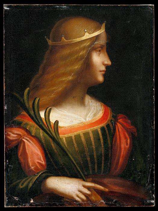 Leonardo da Vinci (?), Portrait of Isabella d'Este (1500 - 1550). The canvas has been found in Switzerland by the Italian police in February 2015. It seems that it was going to be sold for 120 millions Euros.