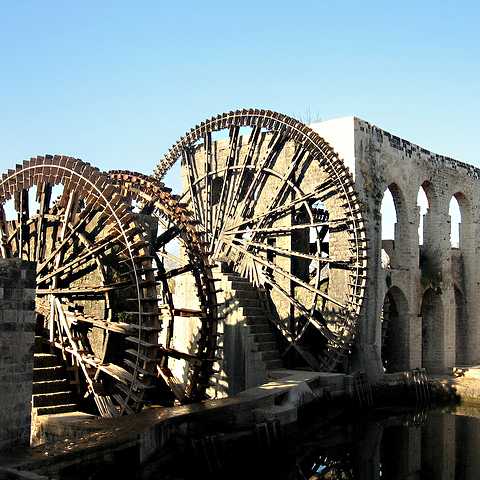 The Norias - waterwheels - of Hama. Still working after hundreds of years but under attack during the Syrian Civil War