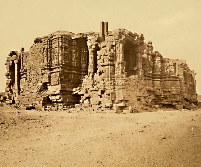 The Somnath temple of Gujarat, India in 1869. This Hindu temple, first built more than 1500 years ago, was destroyed by Muslim invaders and rebuilt many times, most recently in the 20th century