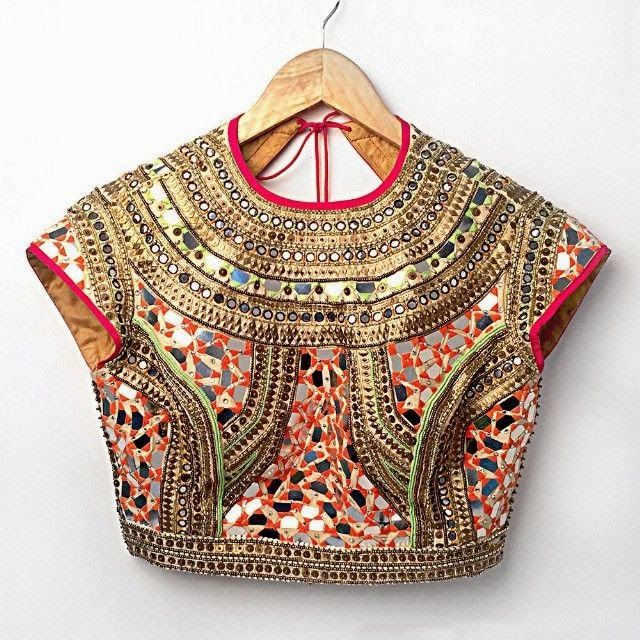 Party blouse with all over heavy mirror work which is perfect for any transparent chiffon or net saree