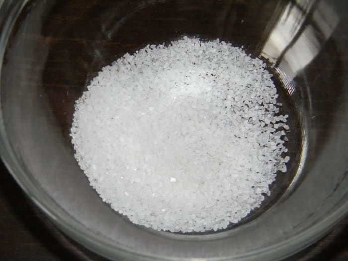 Pour Sea Salt into a bowl - the salt is a great exfoliant. It's great for removing old, dead skin cells from your face.