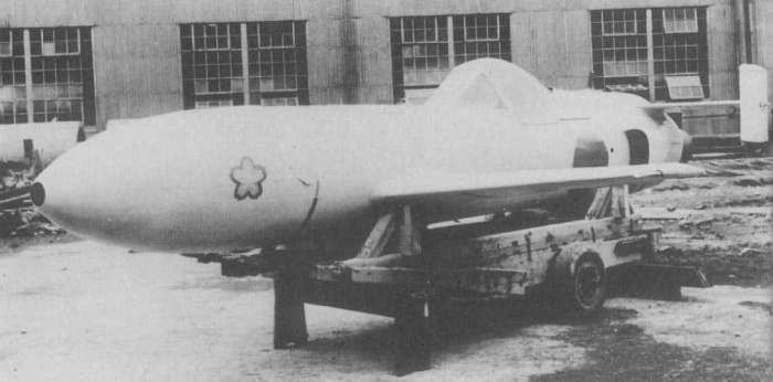 Japanese Yokosuka MXY7 Ohka ("Cherry Blossom"), a specially built rocket-powered kamikaze aircraft used towards the end of the Second World War. It was the most feared of the kamikazes because there was no defense against it.
